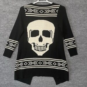Karma‎ Blue Skull Open Front Cardigan Women's Small Acrylic Black